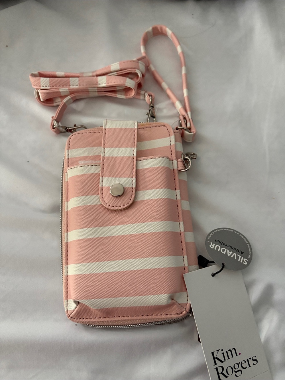 Kim Rogers Pink and White Striped Crossbody Wallet
